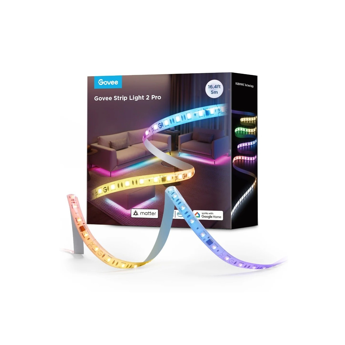 Govee LED Light Strip RGBICWW Smart WiFi & BT with Protective Coating 5m (Matter) - H61F5 - RGBICWW, 5m, Matter