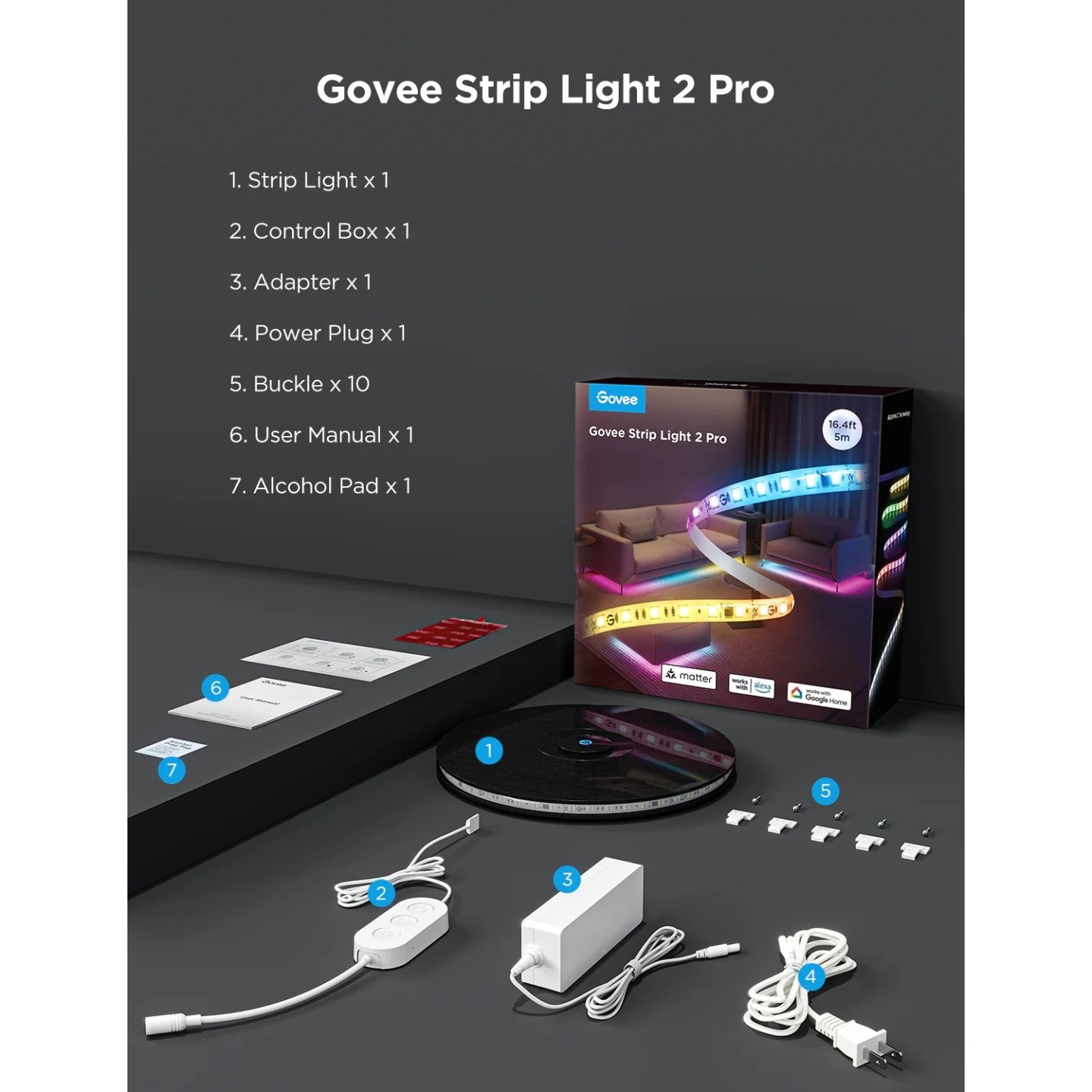 Govee LED Light Strip RGBICWW Smart WiFi & BT with Protective Coating 5m (Matter) - H61F5 - RGBICWW, 5m, Matter