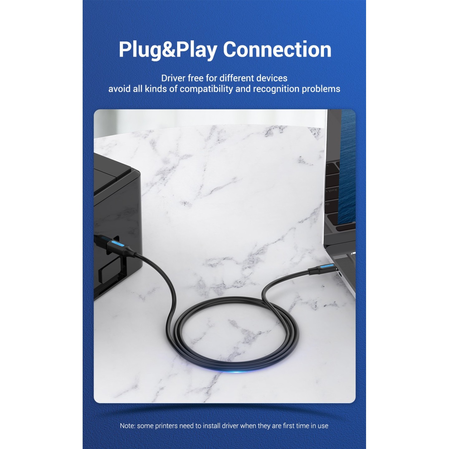 Vention IT Cable USB-C 2.0 to USB-B Male for Printer - CQUBH - 2.0m — Buy in Cyprus with Fast Delivery