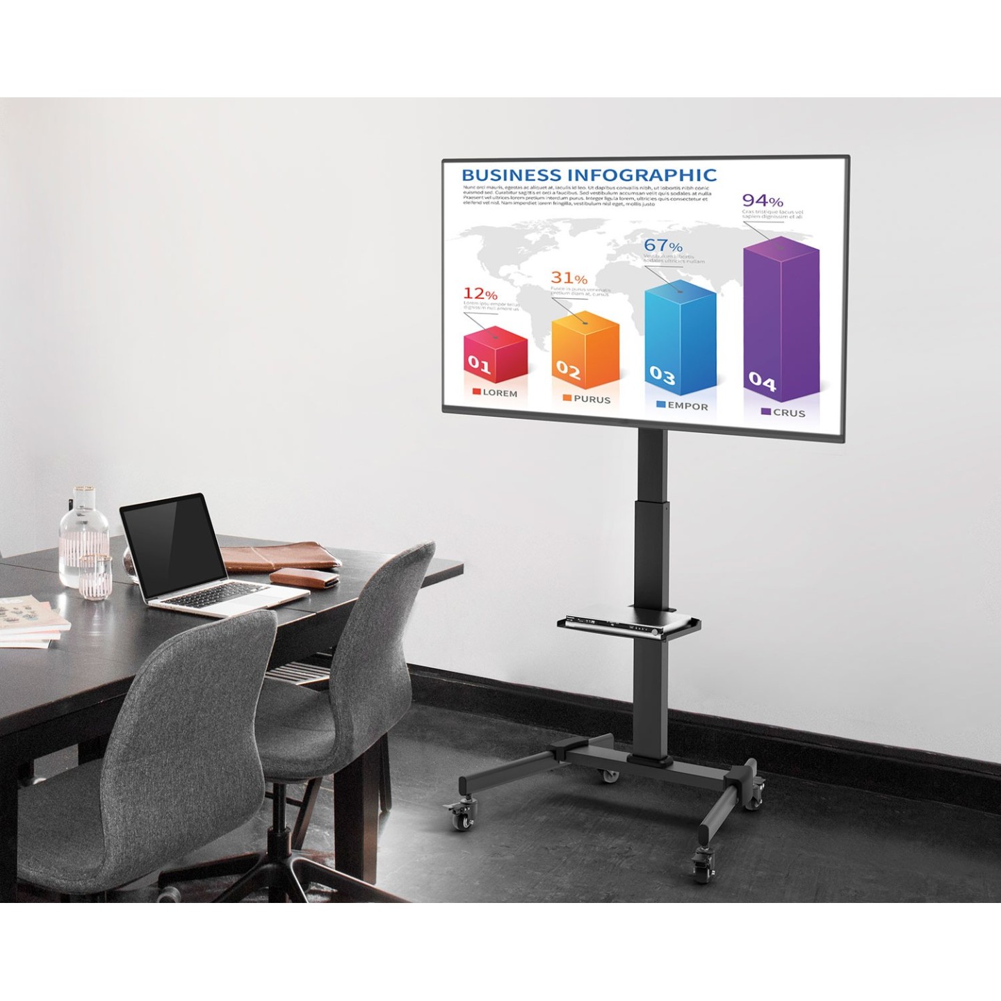 AV:Link TV Trolley - 129.204UK - Height Adjustable TV Trolley with Media Shelf up to 1.31m 40x40 & 35kg max