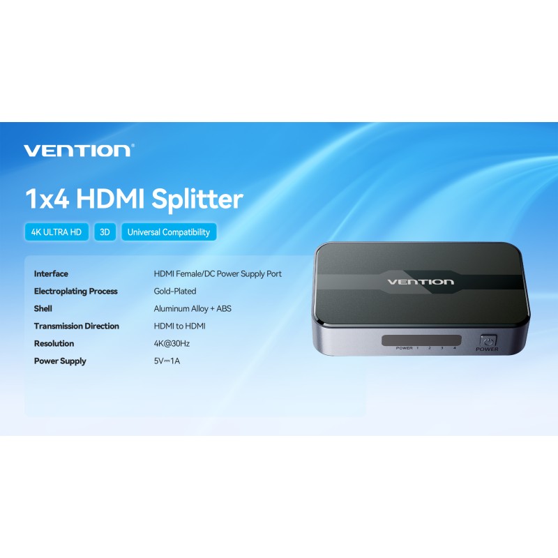 Buy Vention HDMI Splitter - A12B0-EU - 4-Port 4K in Cyprus, Nicosia, Limassol, Larnaka, Pafos