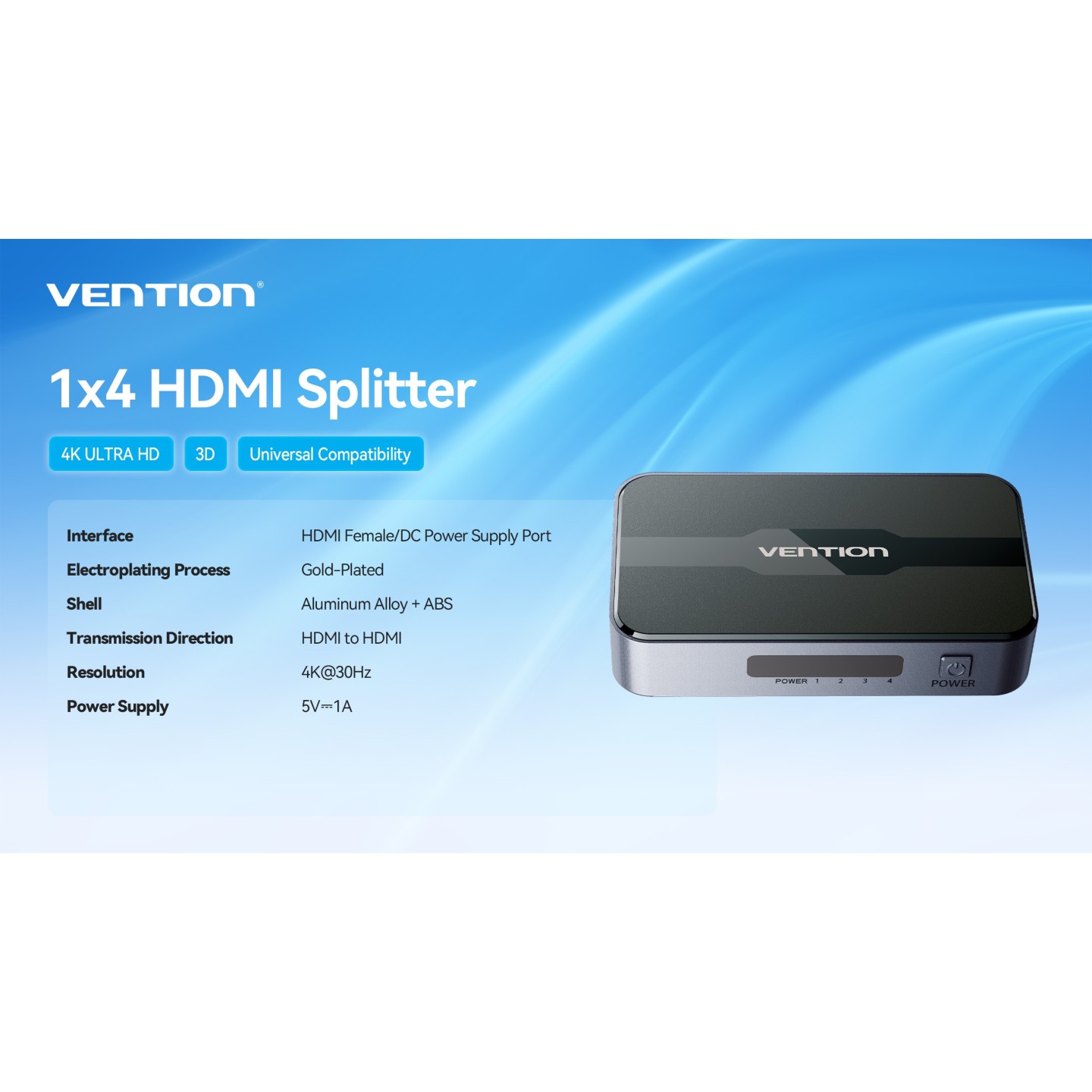 Vention HDMI Splitter - A12B0-EU - 4-Port 4K — Buy in Cyprus with Fast Delivery