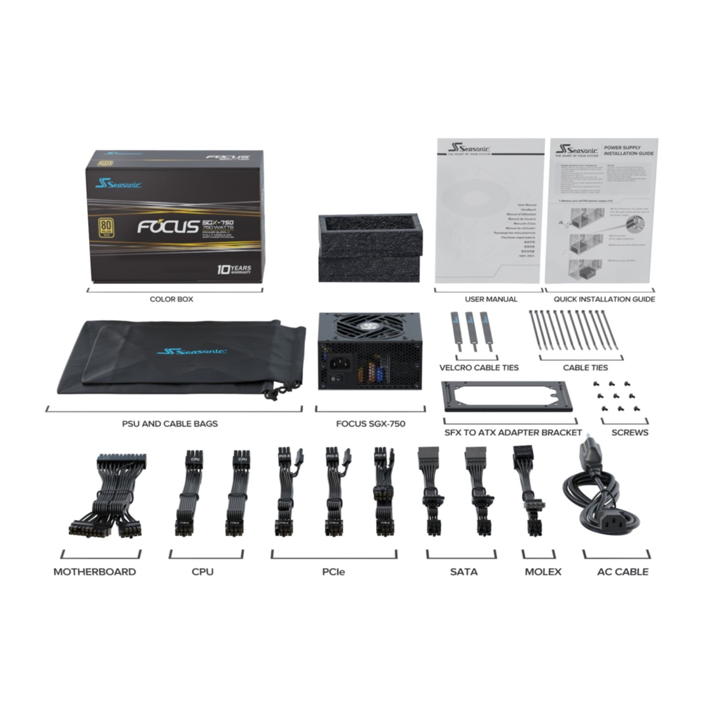 Seasonic FOCUS SGX-750 750W SFX PSU (ATX 2.4 Compatible) - 80 PLUS Gold, Fully-Modular, SSR-750SGX (Boxed)