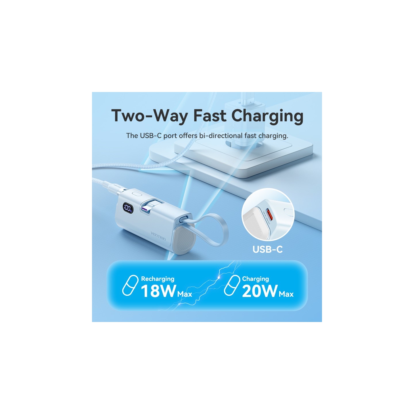 Vention Powerbank - FHQB0 - 4800mAh 22.5W Foldable USB-C Black — Buy in Cyprus with Fast Delivery