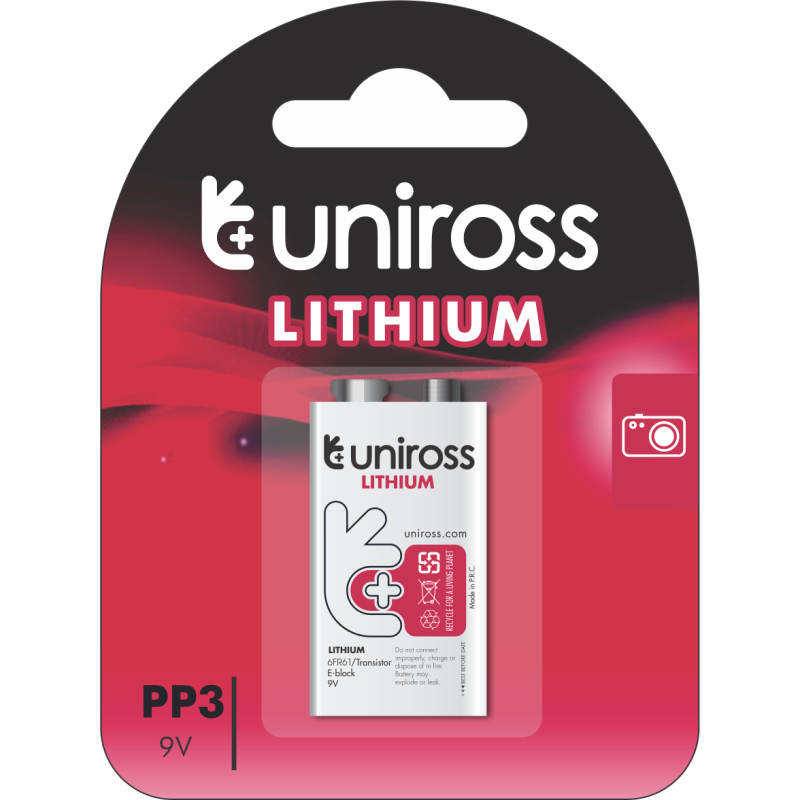 Buy Uniross Lithium 9V Battery - MN1604 - PP3, 6AM6, 6LR61, 6LF22 in Cyprus, Nicosia, Limassol, Larnaka, Pafos