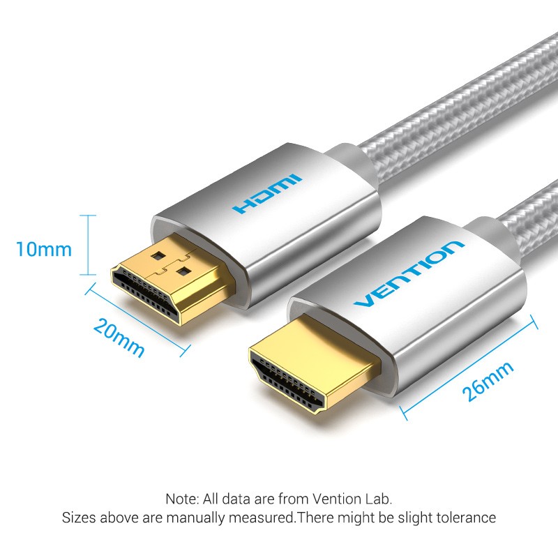 Buy Vention HDMI Cable - AABIH - HDMI Cable 2.0 4K60Hz Braided 2.0m Silver in Cyprus, Nicosia, Limassol, Larnaka, Pafos