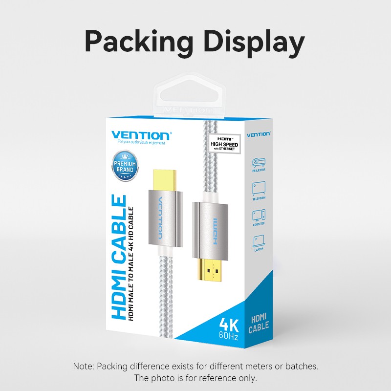 Buy Vention HDMI Cable - AABIH - HDMI Cable 2.0 4K60Hz Braided 2.0m Silver in Cyprus, Nicosia, Limassol, Larnaka, Pafos