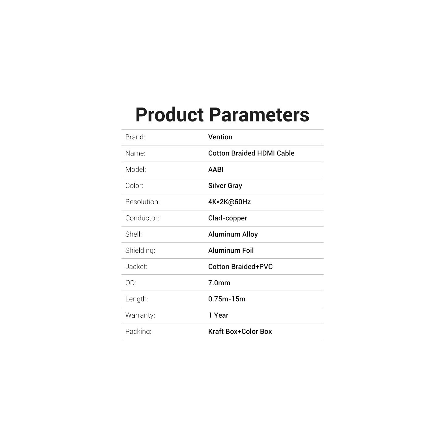 Vention HDMI Cable - AABIH - HDMI Cable 2.0 4K60Hz Braided 2.0m Silver — Buy in Cyprus with Fast Delivery