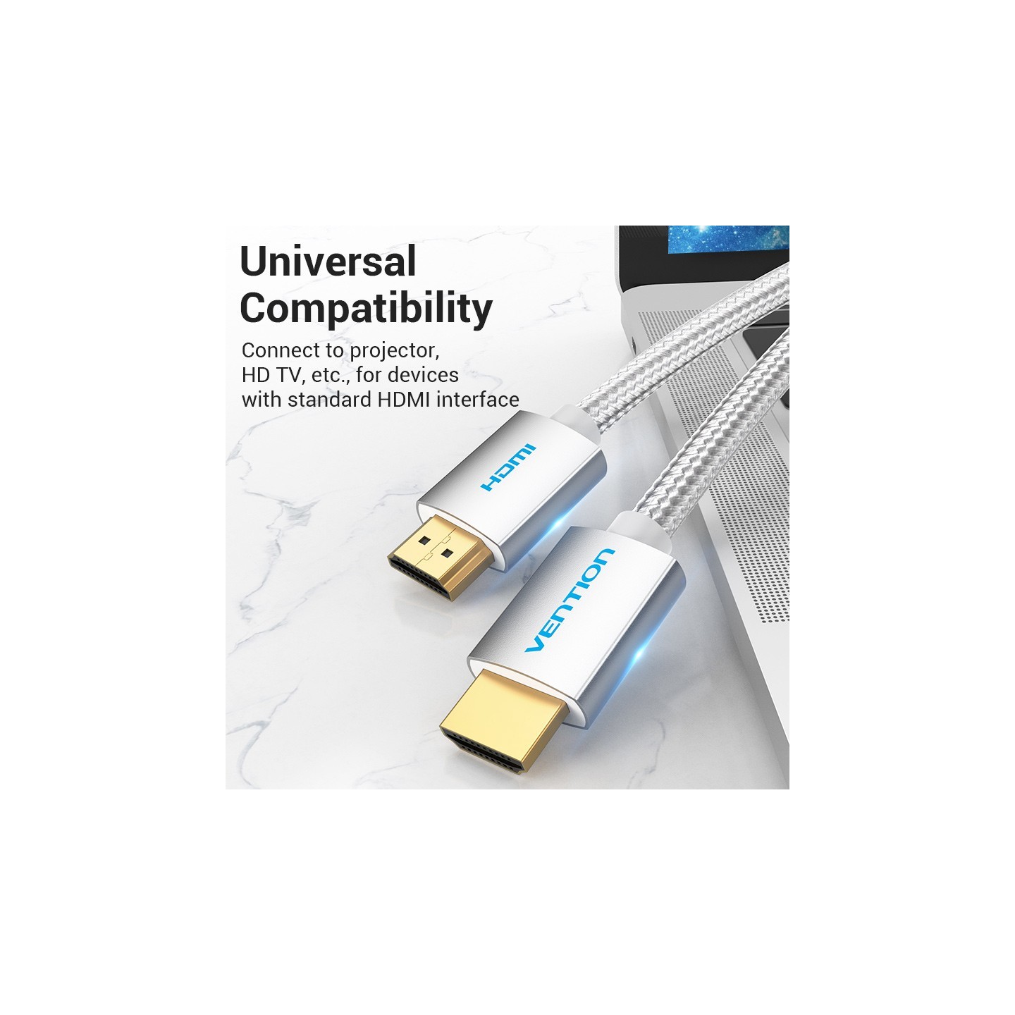 Vention HDMI Cable - AABIH - HDMI Cable 2.0 4K60Hz Braided 2.0m Silver — Buy in Cyprus with Fast Delivery