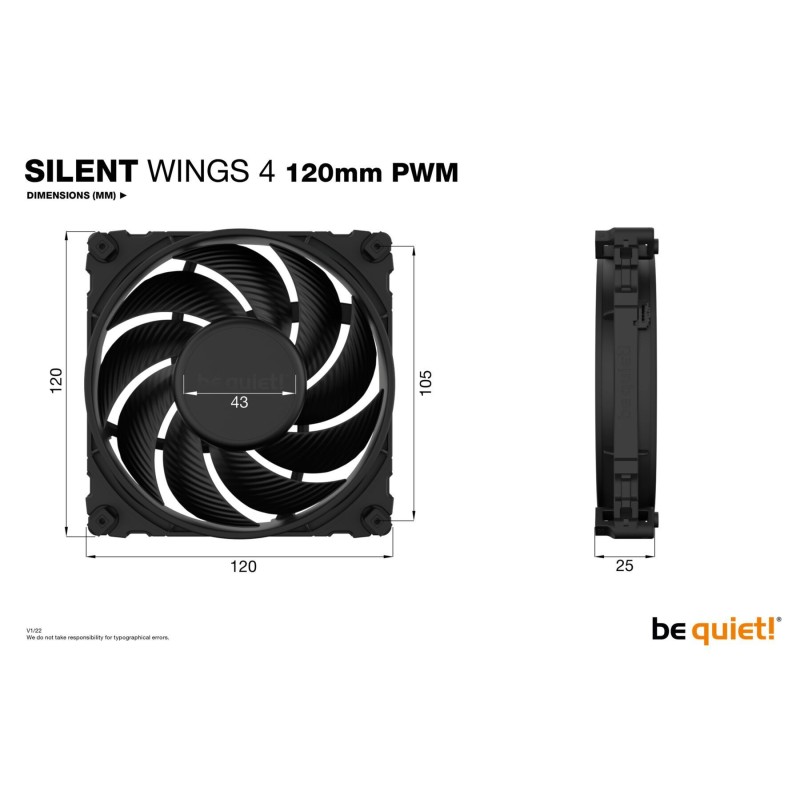 Buy be quiet! SilentWings 4 120mm PWM Case Fan - Black, 1600 RPM, 4-pin PWM, FDB in Cyprus, Nicosia, Limassol, Larnaka, Pafos