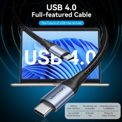 Buy Vention IT Cable - TAVHF - USB-C 4.0 M-M 1.0m Braided Aluminium Gray in Cyprus, Nicosia, Limassol, Larnaka, Pafos