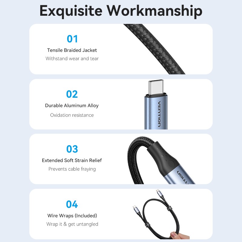 Buy Vention IT Cable - TAVHF - USB-C 4.0 M-M 1.0m Braided Aluminium Gray in Cyprus, Nicosia, Limassol, Larnaka, Pafos