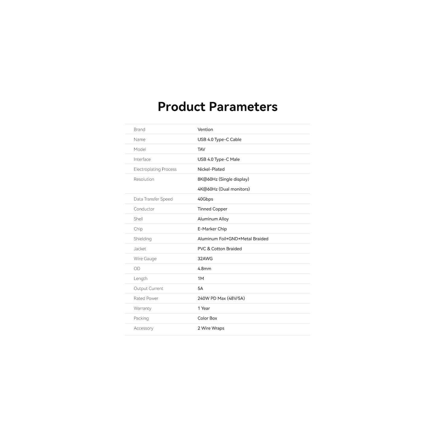 Vention TAVHF USB-C 4.0 M-M 1.0m Braided Aluminium Gray (Boxed) — Buy in Cyprus with Fast Delivery