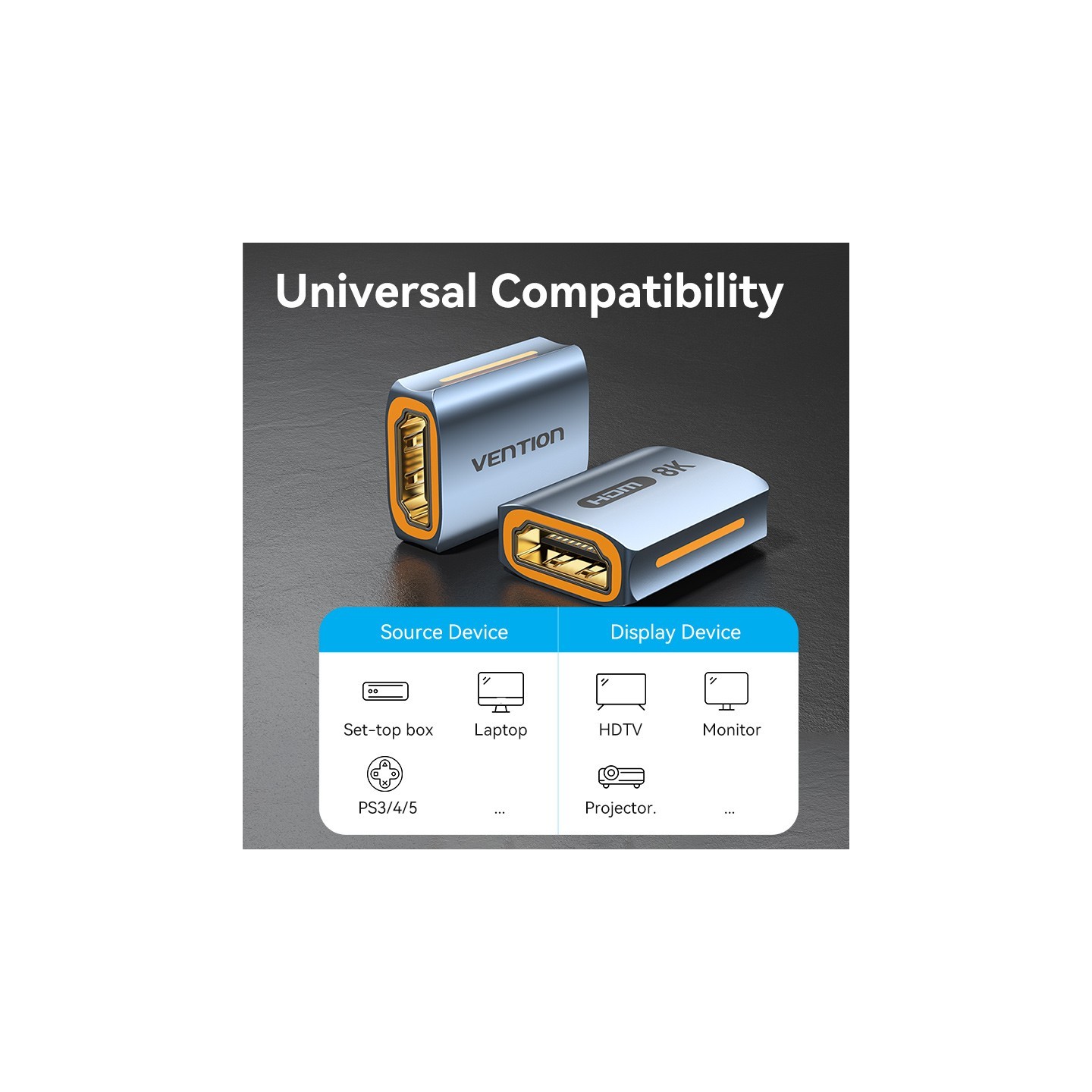 Vention HDMI Coupler - AIUH0 - Female-Female v2.1 8K Metal — Buy in Cyprus with Fast Delivery