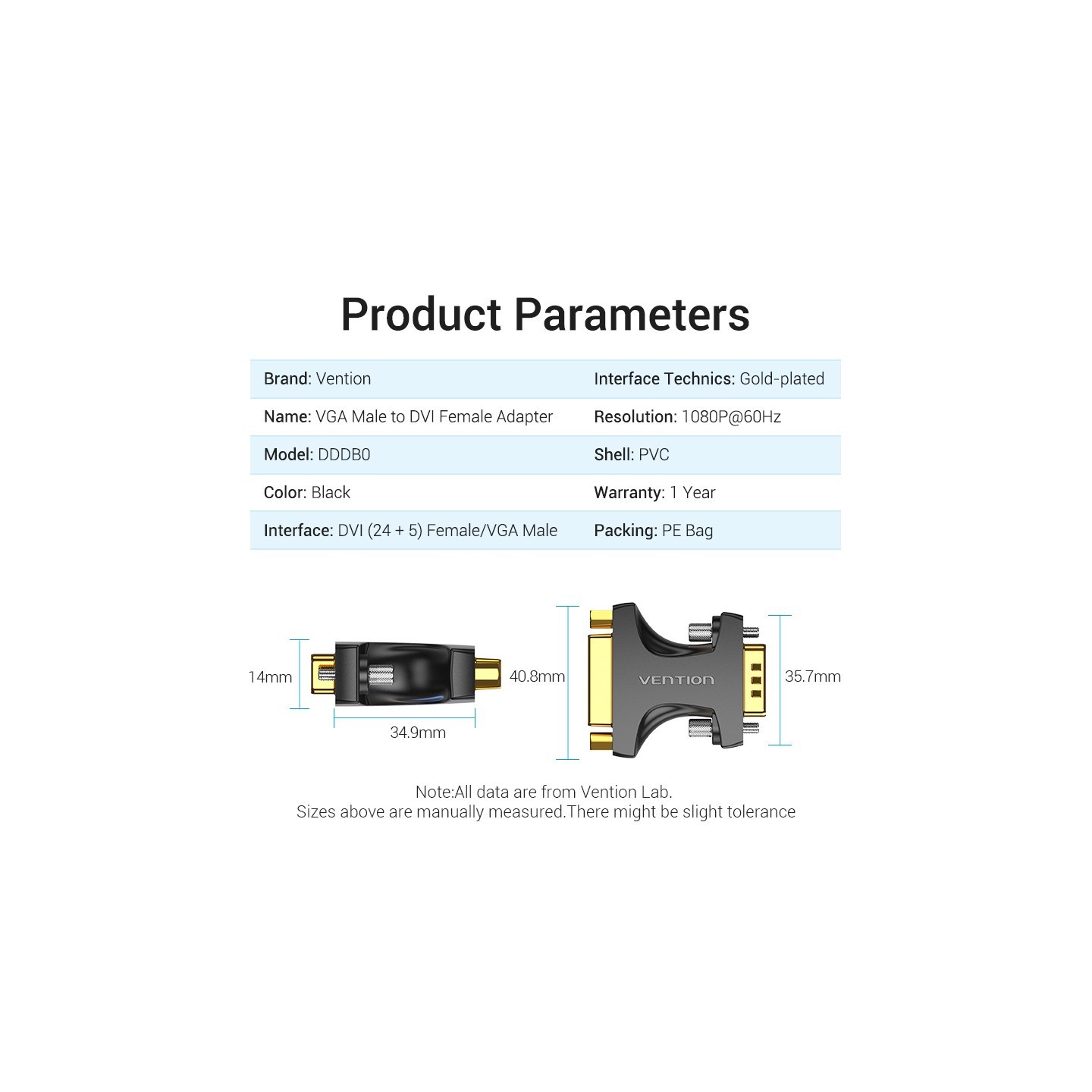 Vention VGA Adaptor Male to DVI Female - DDDB0 - 24+5 — Buy in Cyprus with Fast Delivery