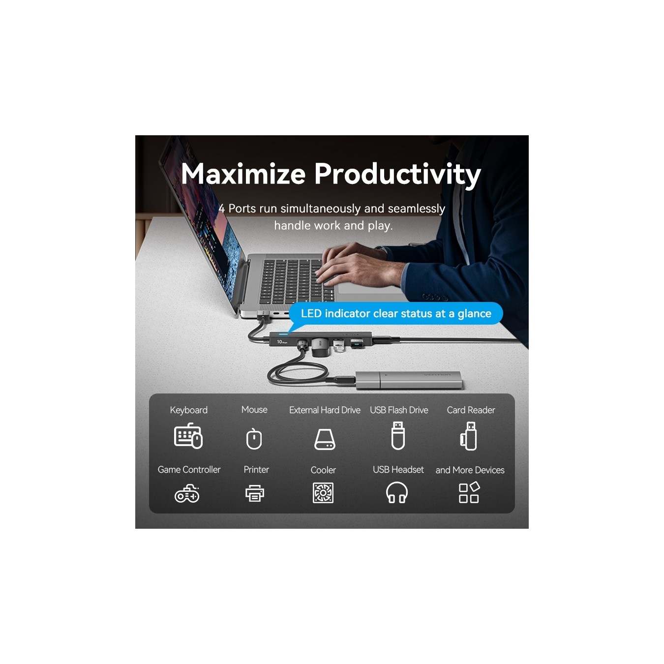 Vention CHSBB 5-in-1 USB Hub – 10Gbps 2x USB-A 2x USB-C | Armenius Store