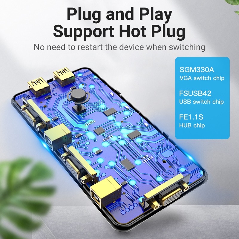 Buy Vention KVM VGA Switch - DBEB0 - 2-Port 4K in Cyprus, Nicosia, Limassol, Larnaka, Pafos