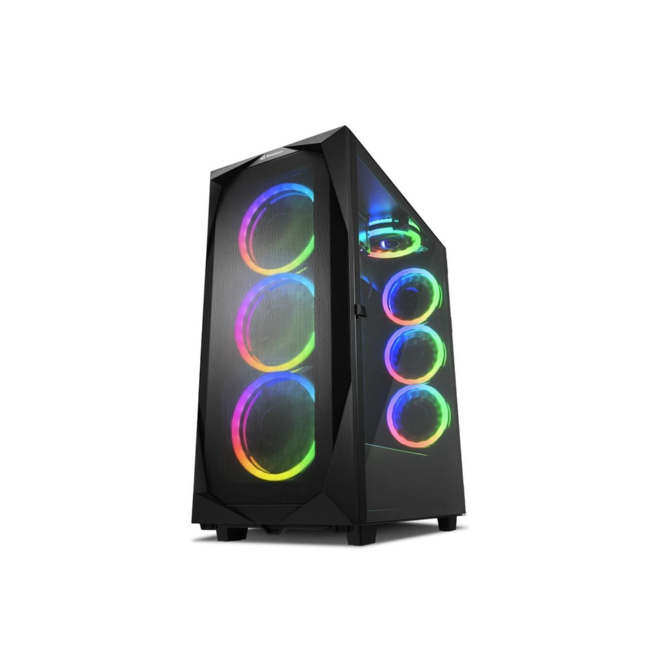 Sharkoon REV300 - ATX Gaming Case - Tempered Glass, Mesh Front, 7 PWM ARGB Fans, 90° Rotated Motherboard