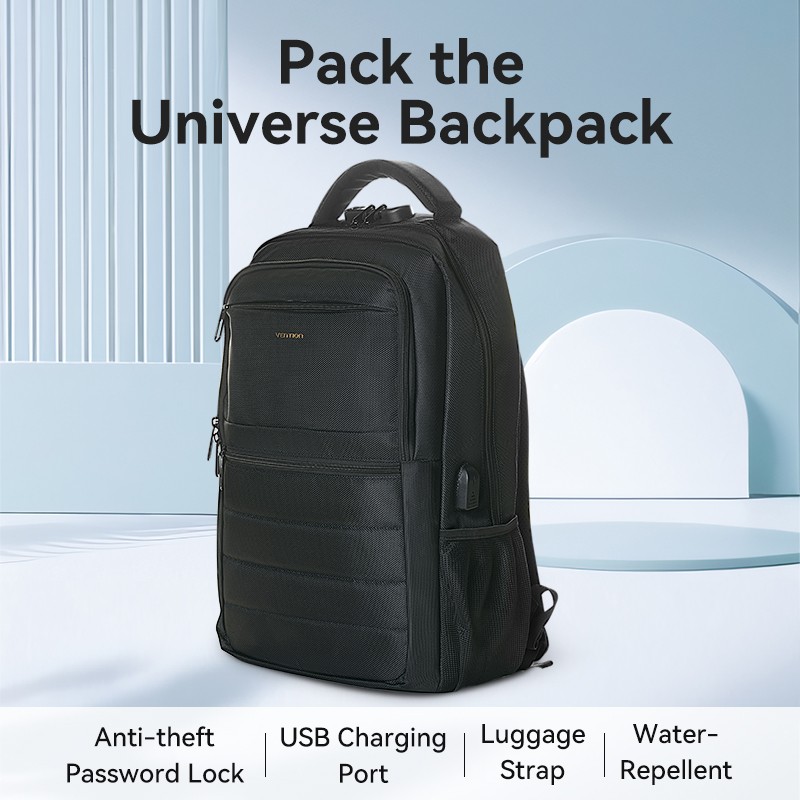 Buy Vention Backpack - KRKB0 - 15.6'' Water-Repellent USB Charge & Lock Black in Cyprus, Nicosia, Limassol, Larnaka, Pafos