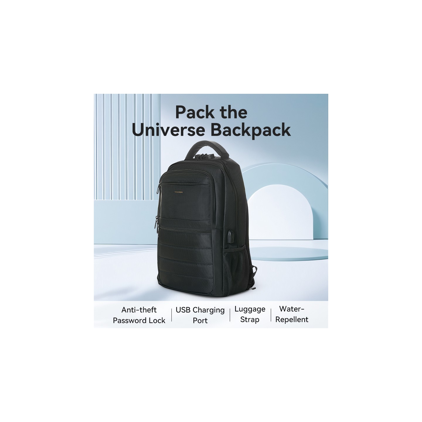Vention Backpack - KRKB0 - 15.6'' Water-Repellent USB Charge & Lock Black — Buy in Cyprus with Fast Delivery