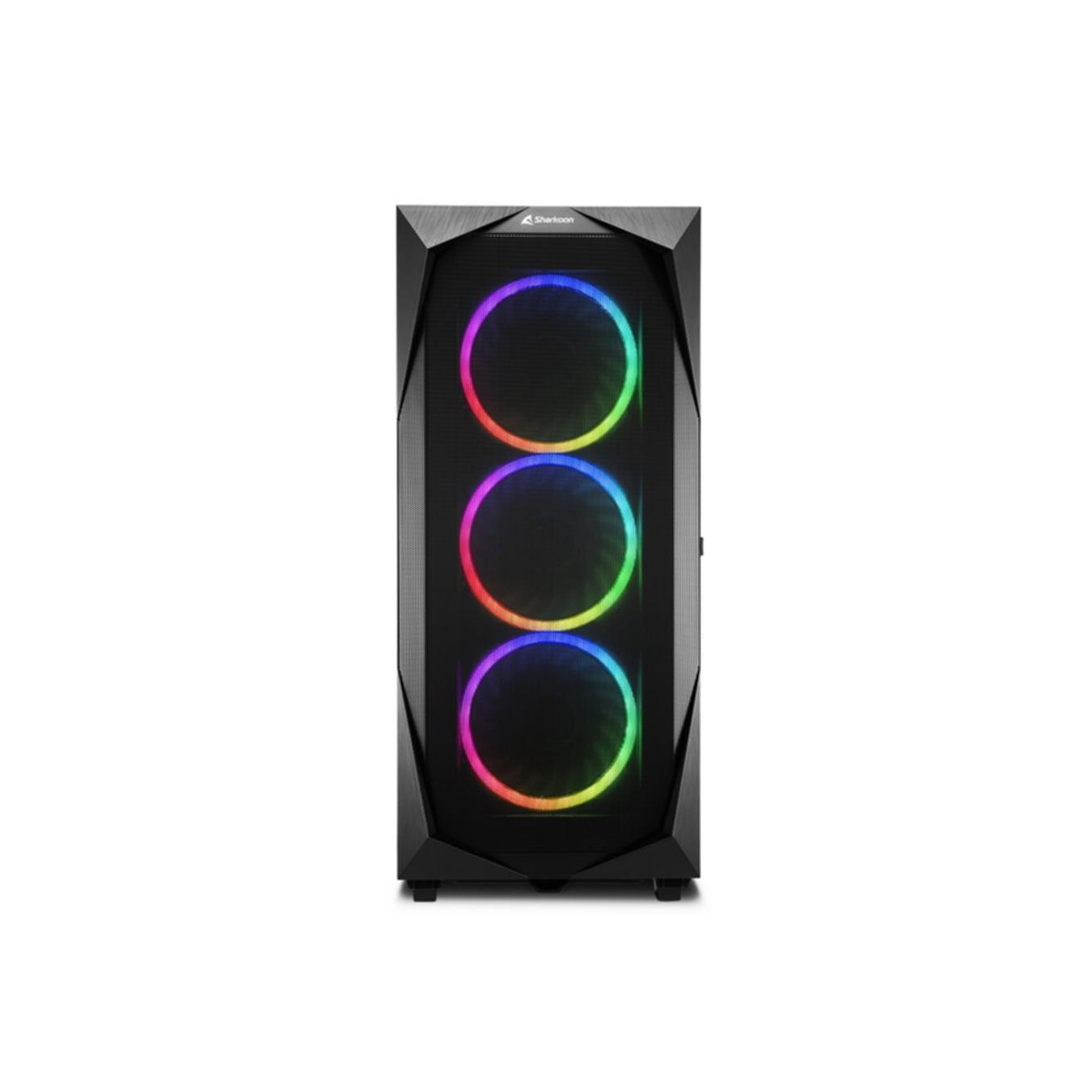 Sharkoon REV300 - ATX Gaming Case - Tempered Glass, Mesh Front, 7 PWM ARGB Fans, 90° Rotated Motherboard