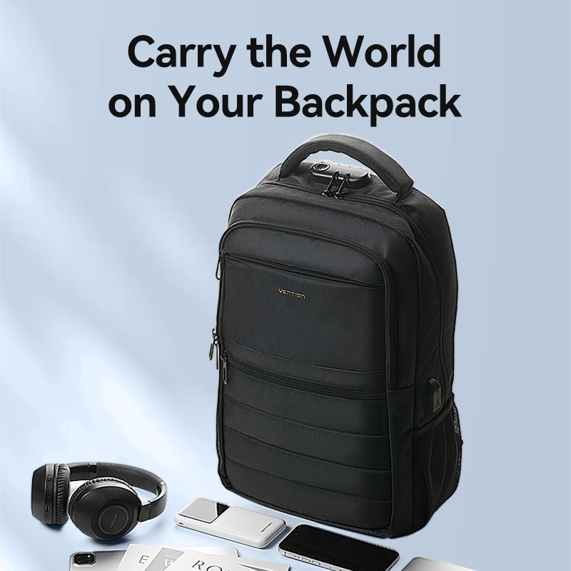 Buy Vention Backpack - KRKB0 - 15.6'' Water-Repellent USB Charge & Lock Black in Cyprus, Nicosia, Limassol, Larnaka, Pafos