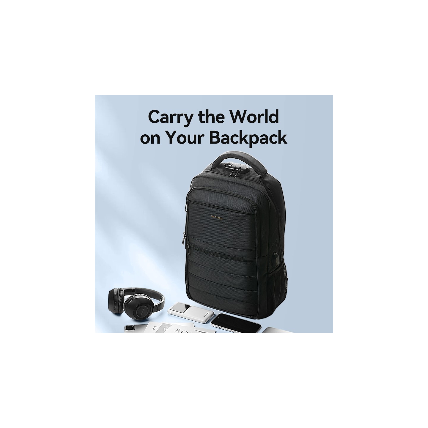 Vention Backpack - KRKB0 - 15.6'' Water-Repellent USB Charge & Lock Black — Buy in Cyprus with Fast Delivery