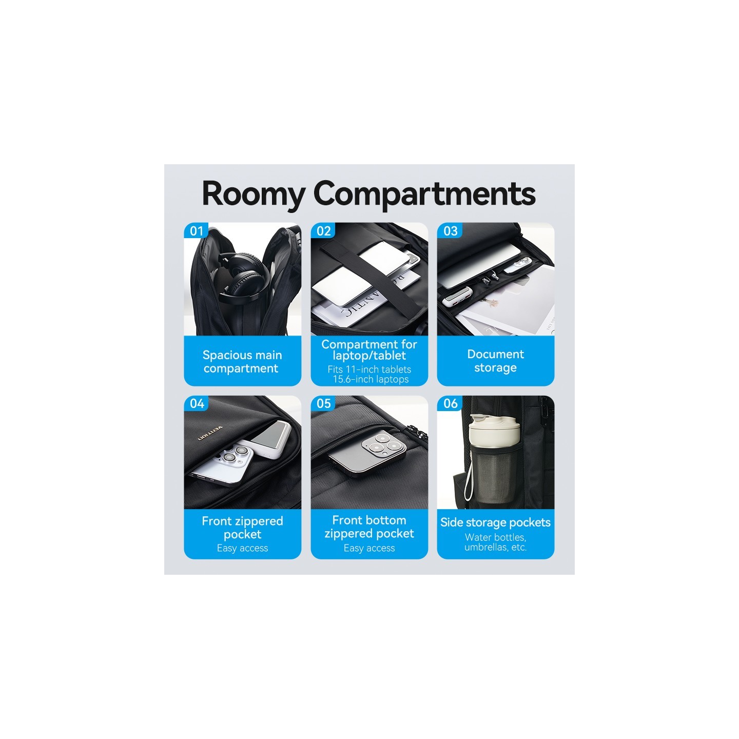 Vention Backpack - KRKB0 - 15.6'' Water-Repellent USB Charge & Lock Black — Buy in Cyprus with Fast Delivery