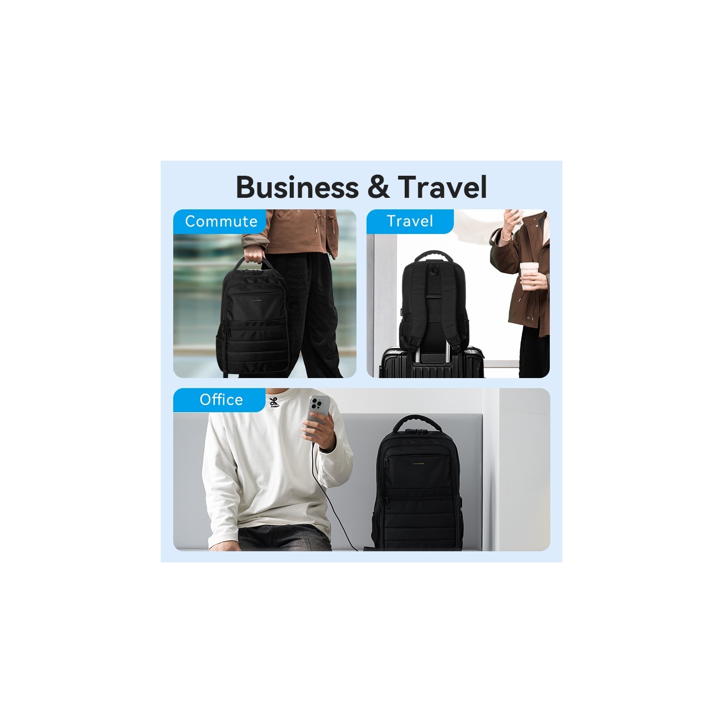 Vention Backpack - KRKB0 - 15.6'' Water-Repellent USB Charge & Lock Black — Buy in Cyprus with Fast Delivery