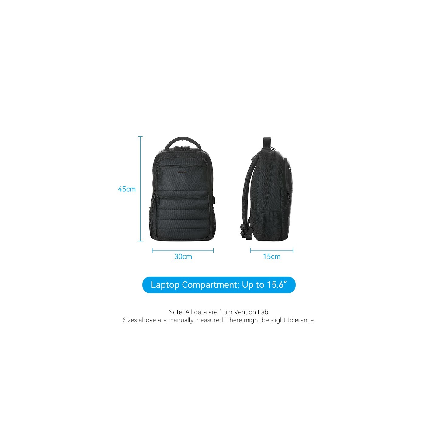 Vention Backpack - KRKB0 - 15.6'' Water-Repellent USB Charge & Lock Black — Buy in Cyprus with Fast Delivery