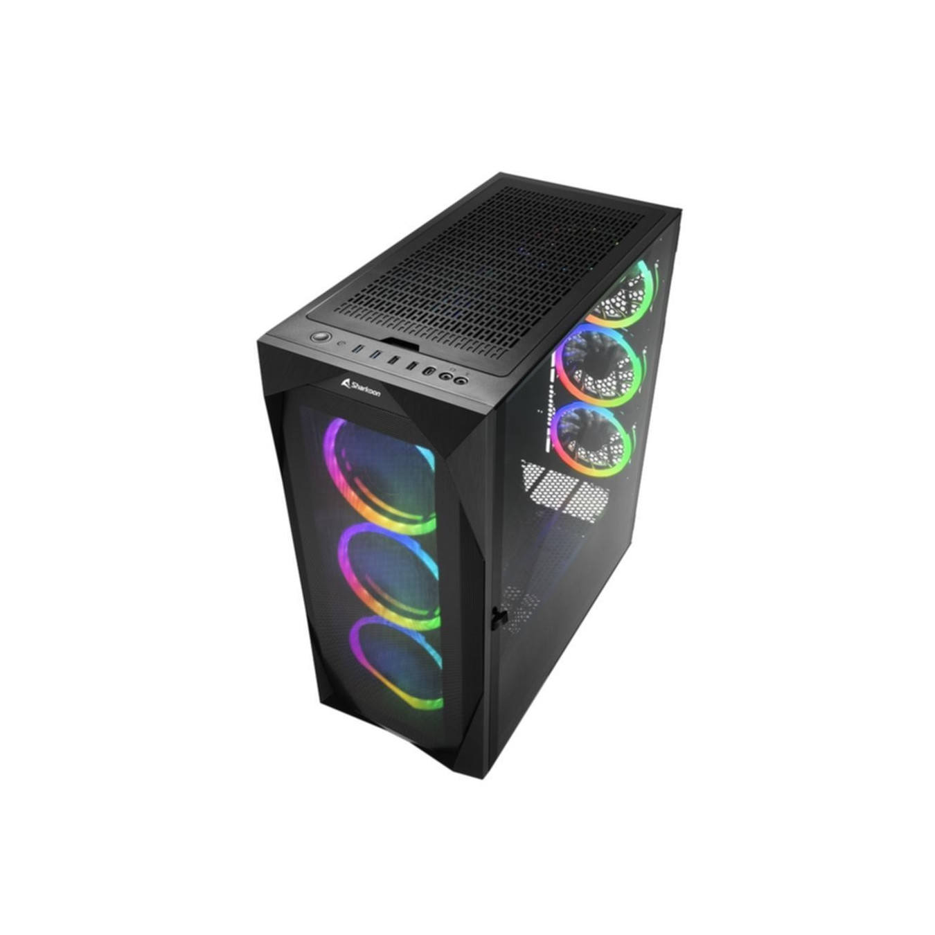 Sharkoon REV300 - ATX Gaming Case - Tempered Glass, Mesh Front, 7 PWM ARGB Fans, 90° Rotated Motherboard