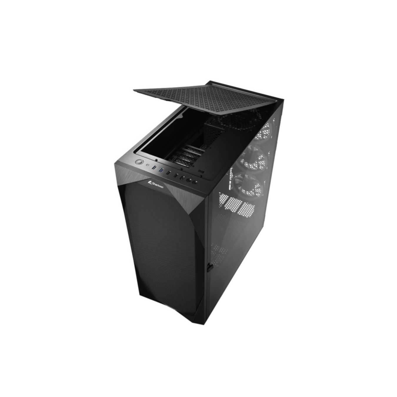 Sharkoon REV300 - ATX Gaming Case - Tempered Glass, Mesh Front, 7 PWM ARGB Fans, 90° Rotated Motherboard
