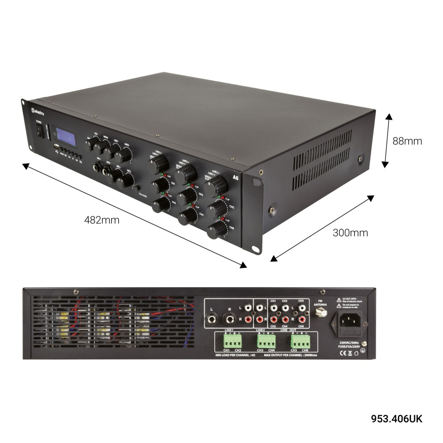 Adastra A6 - 953.406UK - 3 x Independent Stereo Zones Amplifier 6x200W USB BT FM — Buy in Cyprus with Fast Delivery