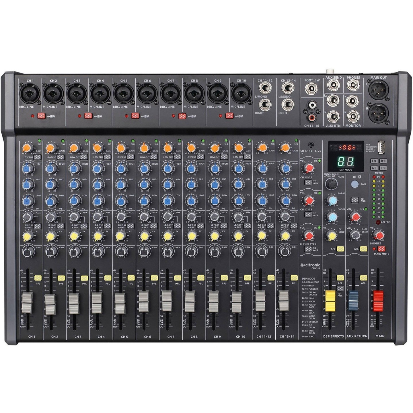Citronic Live Mixer - CMC-18 - 18 channels with DSP USB Play Record Bluetooth PC Mac Connect 170.944UK