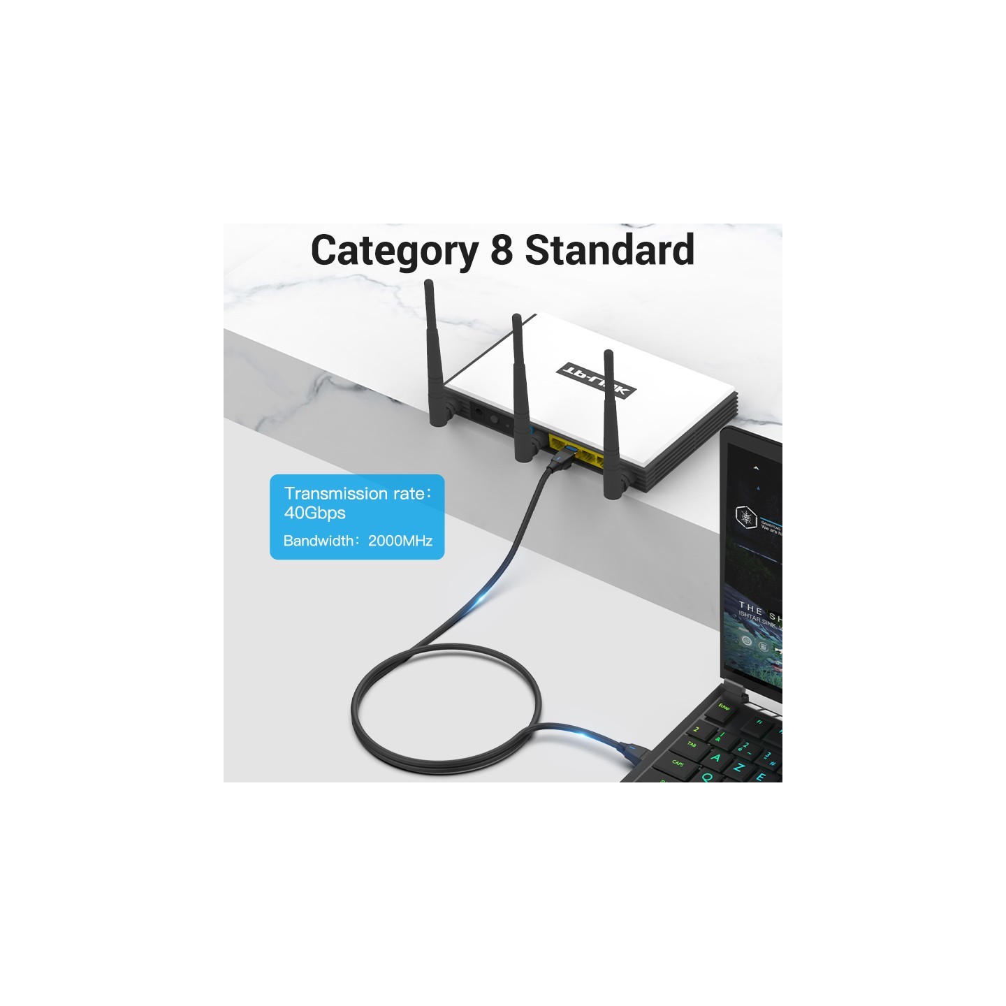 Vention NETWORK Cable - IKIBJ - CAT8 SFTP Slim 5.0m Black — Buy in Cyprus with Fast Delivery