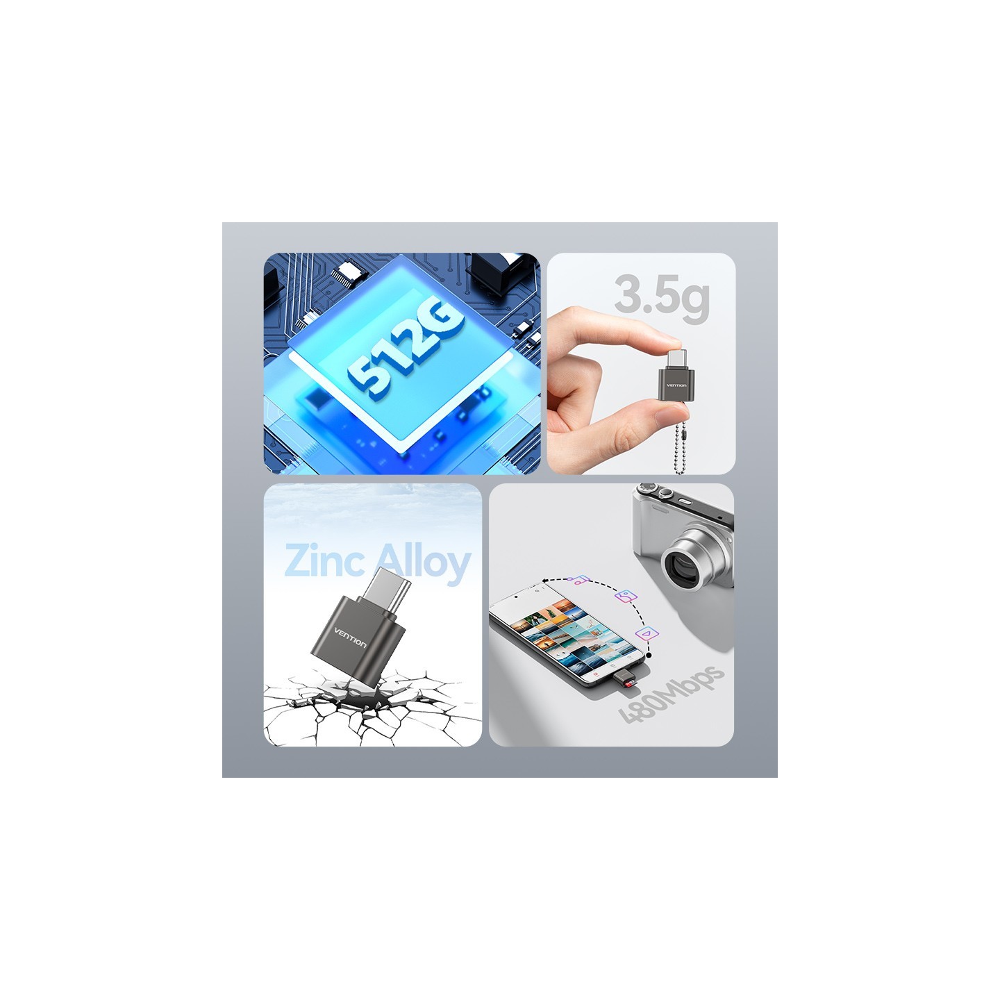 Vention Metal USB-C Card Reader for Micro SD Cards - CLMH0 - Metal USB-C Card Reader for Micro SD Cards