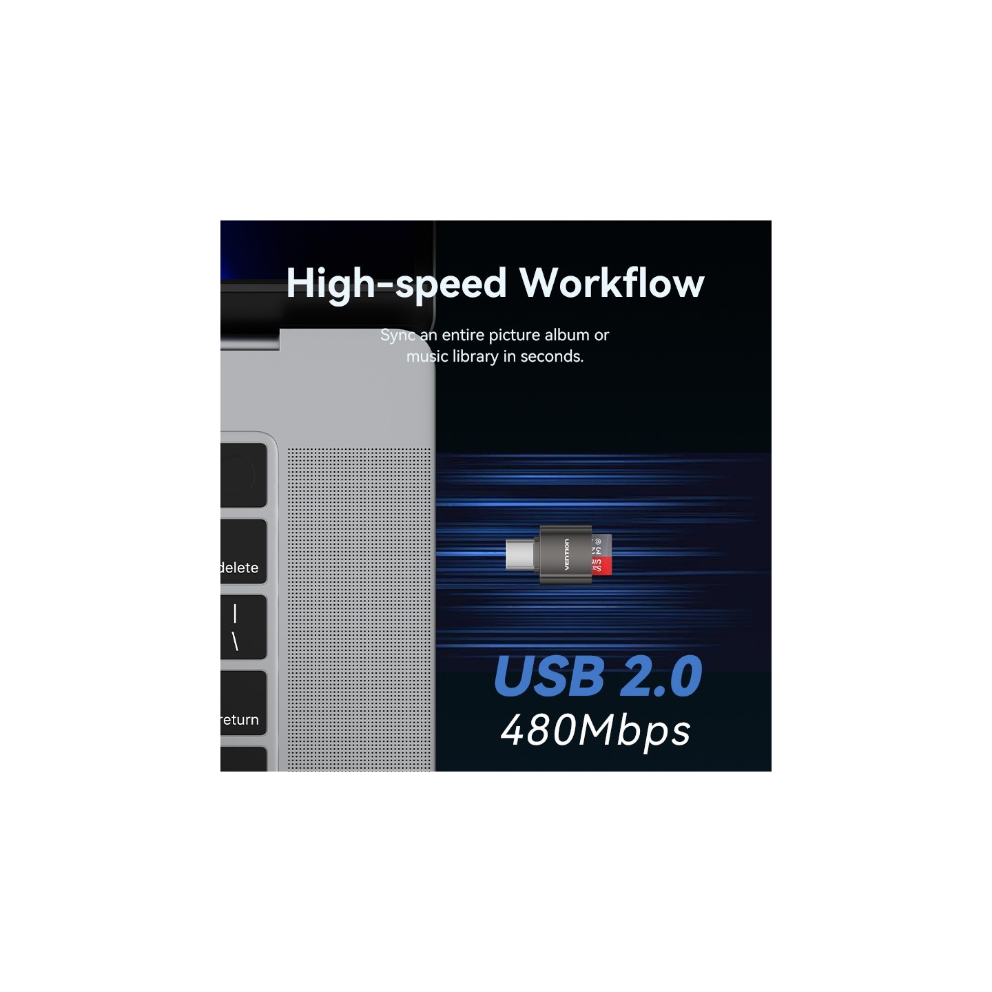 Vention Metal USB-C Card Reader for Micro SD Cards - CLMH0 - Metal USB-C Card Reader for Micro SD Cards