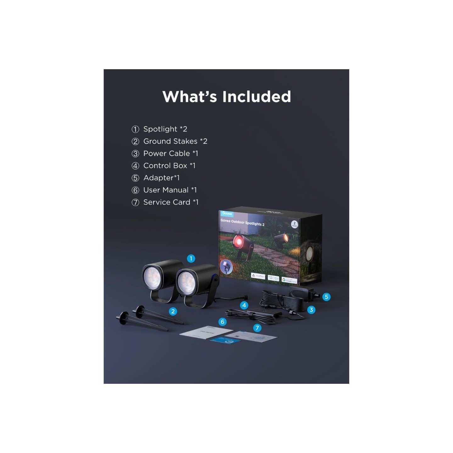 Govee Outdoor Smart Garden Spotlights - H7093311 - IP67 RGBICWW 2pack — Buy in Cyprus with Fast Delivery