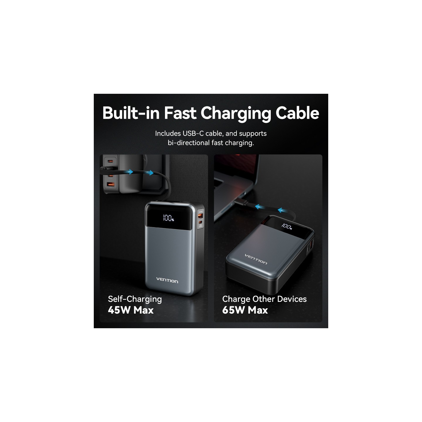 Vention Powerbank - FHYB0 - Powerbank 20000mAh 65W Built-in USB-C — Buy in Cyprus with Fast Delivery