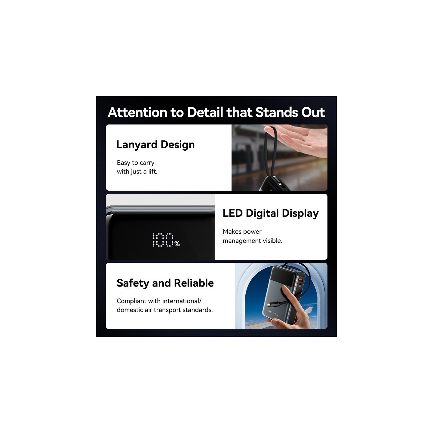 Vention Powerbank - FHYB0 - Powerbank 20000mAh 65W Built-in USB-C — Buy in Cyprus with Fast Delivery