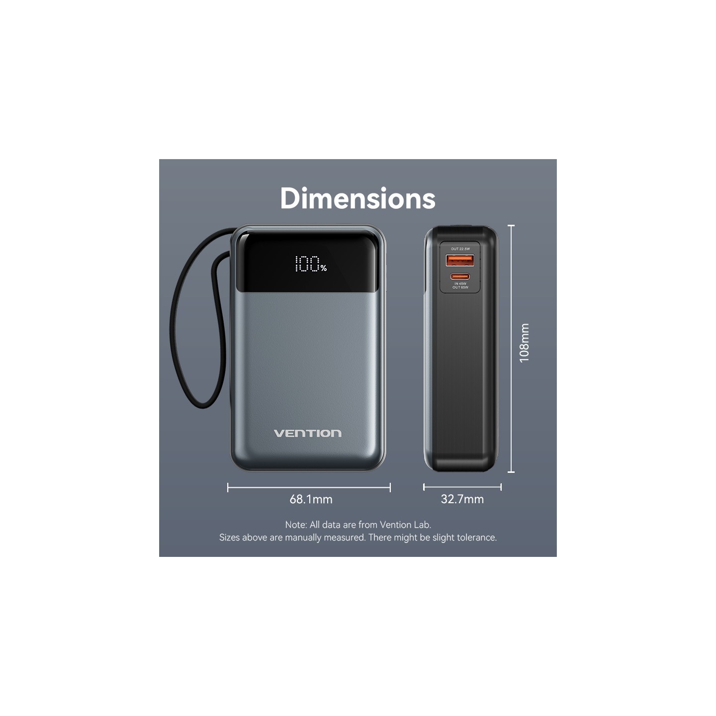 Vention Powerbank - FHYB0 - Powerbank 20000mAh 65W Built-in USB-C — Buy in Cyprus with Fast Delivery