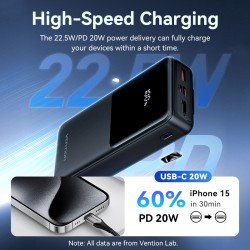 Buy Vention Powerbank - FHPB0 - 20000mAh 22.5W Built-in USBC+Lighting Black in Cyprus, Nicosia, Limassol, Larnaka, Pafos