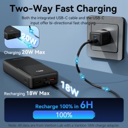 Buy Vention Powerbank - FHPB0 - 20000mAh 22.5W Built-in USBC+Lighting Black in Cyprus, Nicosia, Limassol, Larnaka, Pafos