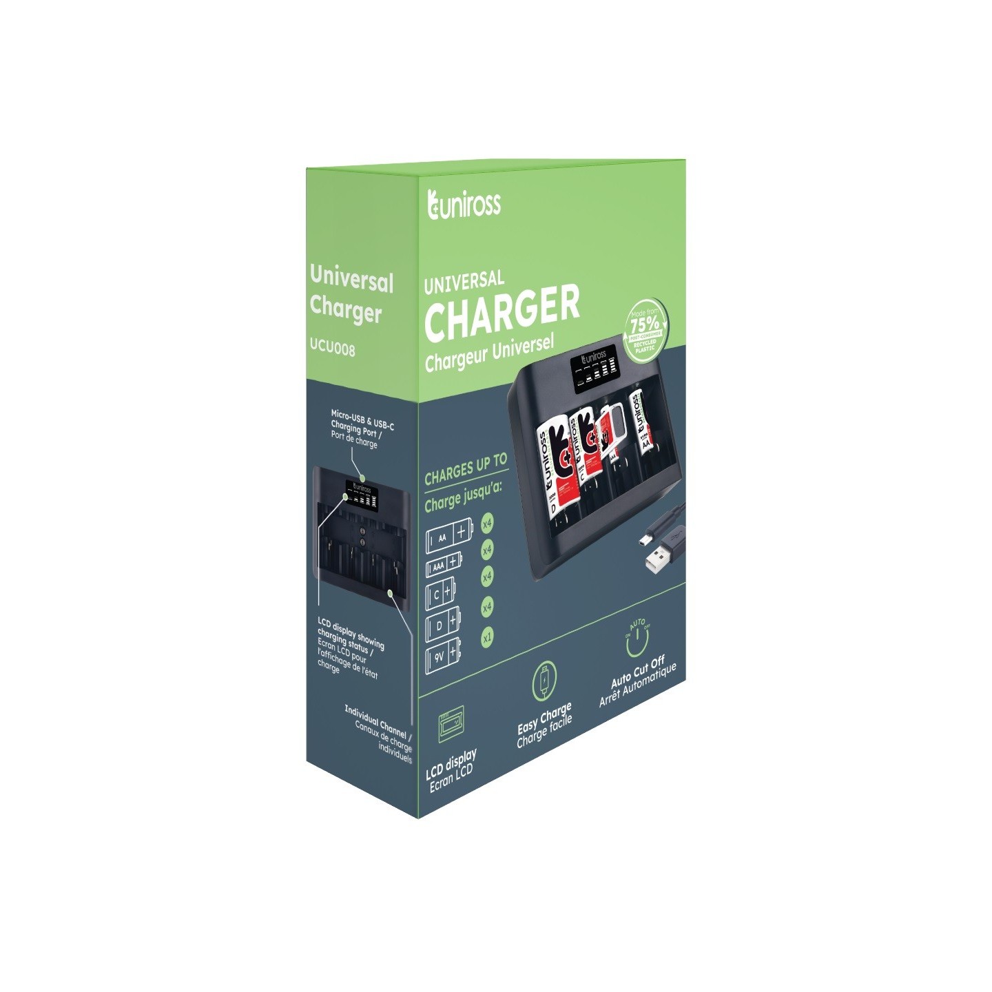 Uniross Fast 2hr USB Charger for AA AAA C D 9V - UCU008 - Fast 2hr USB Charger for AA AAA C D 9V