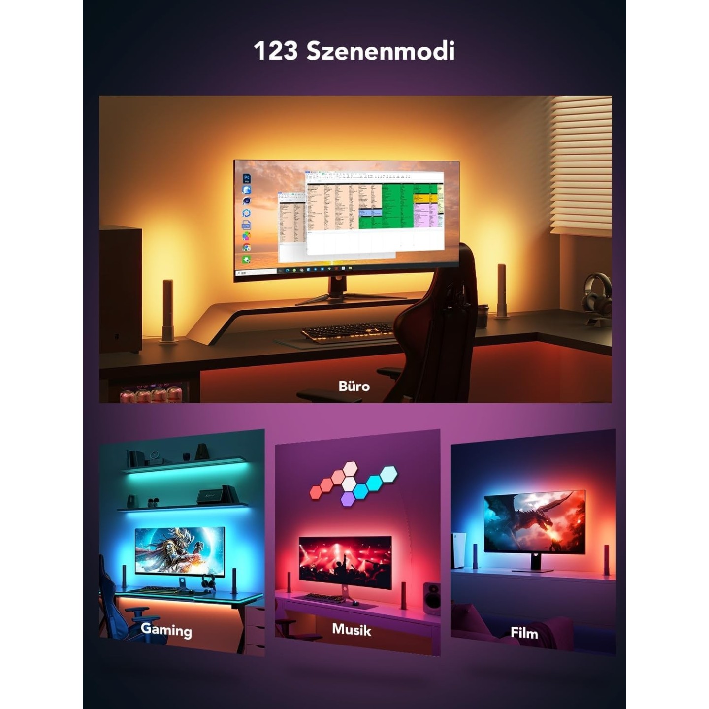 Govee Monitor Back Light Strip & 2x Light Bars Gaming Set - H6608 - Monitor Back Light Strip & 2x Light Bars Gaming Set