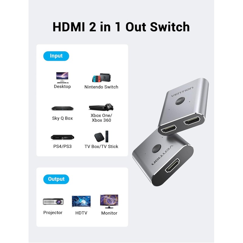 Buy Vention HDMI Switch - AFUH0 - 2-Port 4K 2.0 Bi-Directional Metal in Cyprus, Nicosia, Limassol, Larnaka, Pafos
