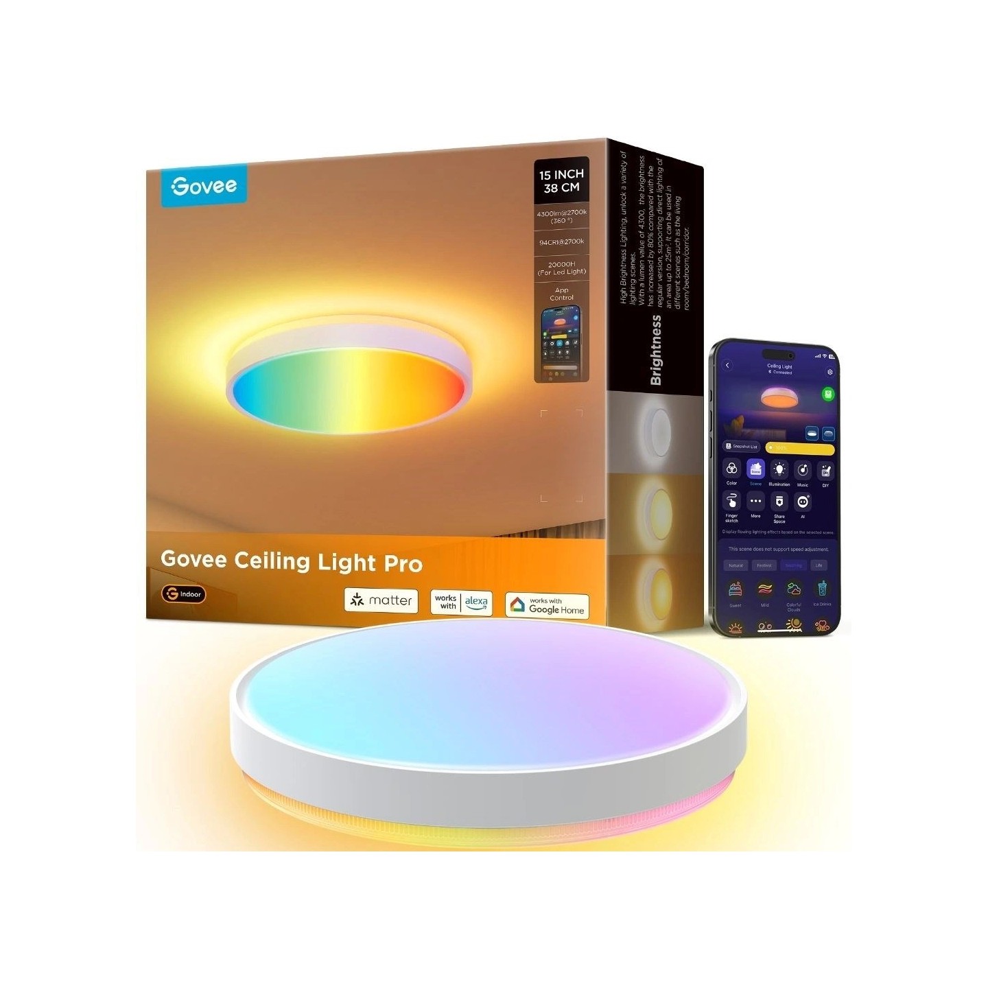 Govee Lamp Ceiling Smart LED 15inch Round Light RGBICWW + RGBICWW - H60A6C01 - RGBICWW + RGBICWW