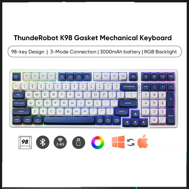 Thunderobot GASKET K98 Mechanical Keyboard - Tri-Mode 99-Key HiFi Linear White-Blue (Boxed) — Buy in Cyprus with Fast Delivery