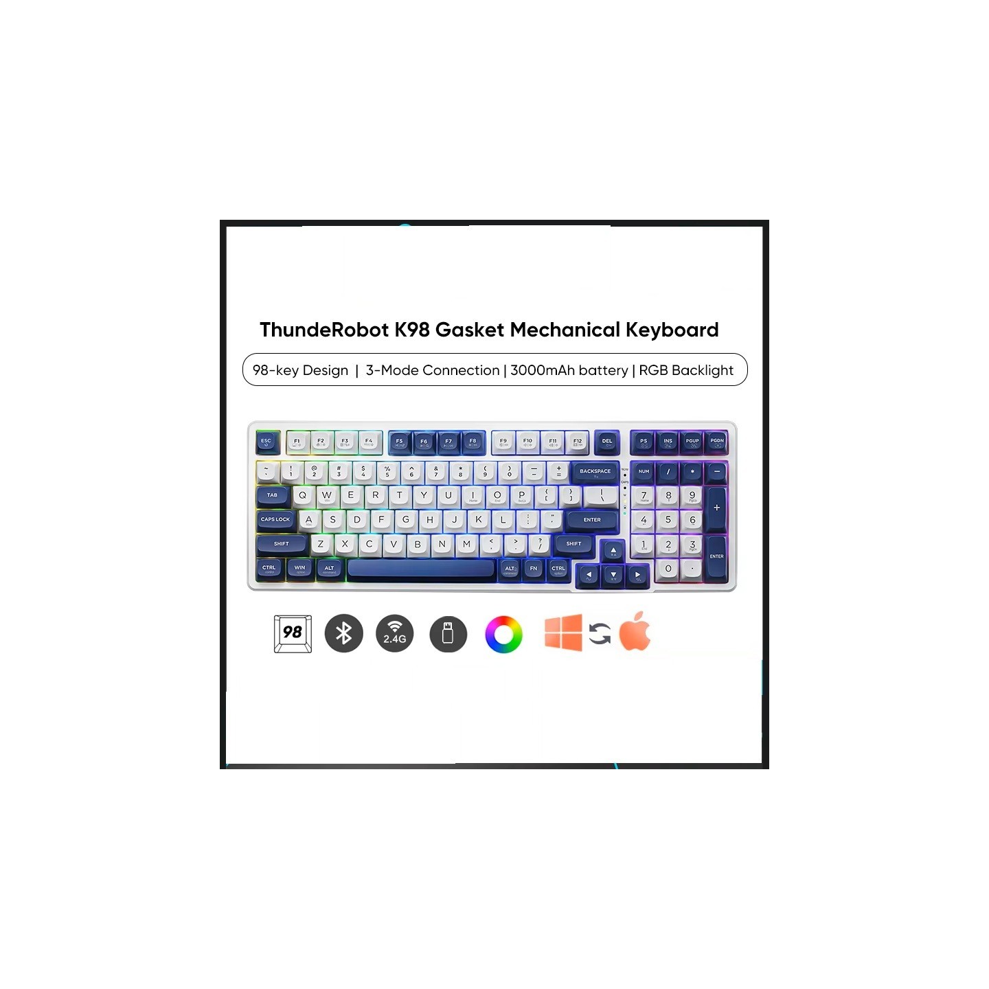 Thunderobot GASKET K98 Mechanical Keyboard - Tri-Mode 99-Key HiFi Linear White-Blue (Boxed) — Buy in Cyprus with Fast Delivery