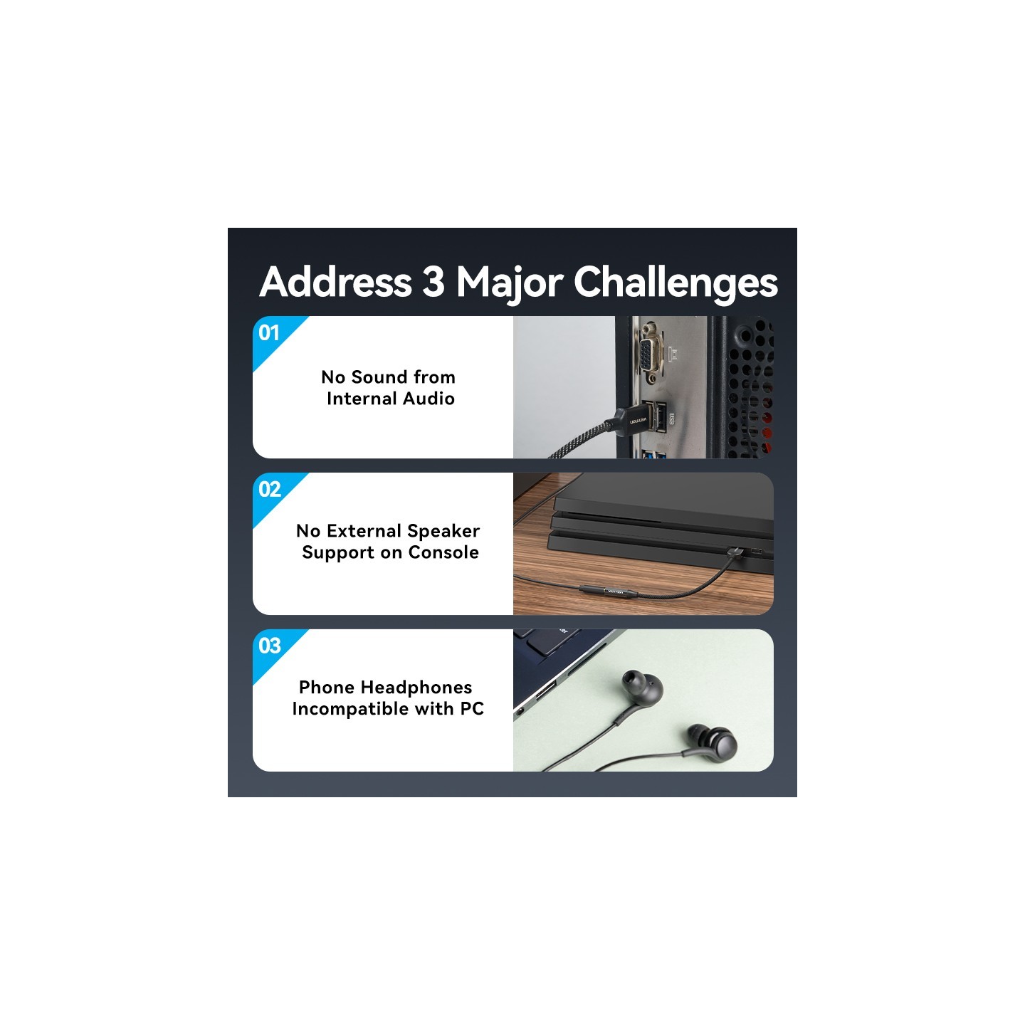 Vention Audio Converter USB-A to 1x3.5mm 1.0m Cable - CVEBF - Braided — Buy in Cyprus with Fast Delivery